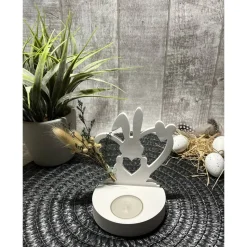 Teelichthalter Einschieber Raysin Osterhase Herz Trockenblumen Geschenkidee Ostern Mitbringsel Dekoration Homedekor weiß