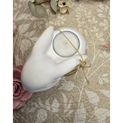 Teelichthalter Hase – stilvolle Keramik Osterdeko, 13 x 8 x 7,5 cm, 430 g