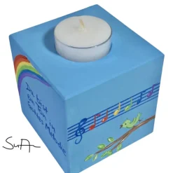 Teelichthalter/Kerzenwürfel/Teelichtwürfel aus Holz "Du bist ein Ton in Gottes Melodie" zur Taufe/Kommunion/Konfirmation