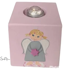 Teelichthalter/Kerzenwürfel/Teelichtwürfel aus Holz Schutzengel rosa