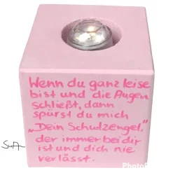 Teelichthalter/Kerzenwürfel/Teelichtwürfel aus Holz Schutzengel rosa