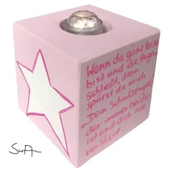 Teelichthalter/Kerzenwürfel/Teelichtwürfel aus Holz Schutzengel rosa