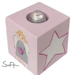 Teelichthalter/Kerzenwürfel/Teelichtwürfel aus Holz Schutzengel rosa