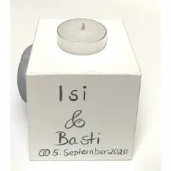 Teelichthalter/Kerzenwürfel/Teelichtwürfel aus Holz zur Hochzeit zur Erinnerung