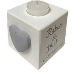 Teelichthalter/Kerzenwürfel/Teelichtwürfel aus Holz zur Hochzeit zur Erinnerung