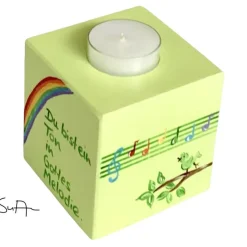 Teelichthalter/Kerzenwürfel/Teelichtwürfel aus Holz "Du bist ein Ton in Gottes Melodie" zur Taufe/Kommunion/Konfirmation