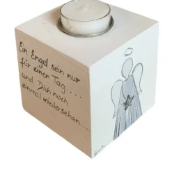 Teelichthalter/Kerzenwürfel/Teelichtwürfel aus Holz "Engel" Trauer zur Erinnerung