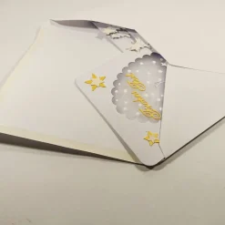 Teelichtkarte versandfertig Weiße Aufstell-Weihnachtskarte Winterwald mit Hirschfamilie