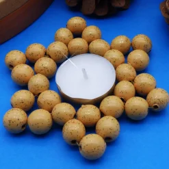 Teelichtstern aus Holzperlen, beige, Weihnachtsdeko, Advent, Dekoration, Perlenstern