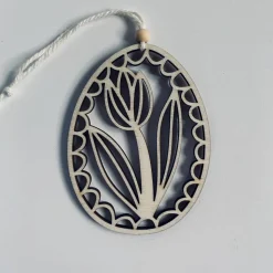 7-teilige Eieranhänger aus Holz, Holzeier als Dekoration oder Geschenk zu Ostern, filigrane gelaserte Eier