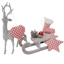 3-teiliges Baumschmuck aus Herz, Stern und Stiefel in rot kariert