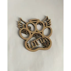 Tierpfote mit Engelsflügeln, personalisierte Holzdekoration, Erinnerung