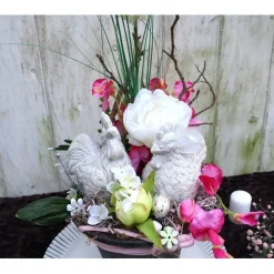 Tisch Gesteck Ostern Frühling rosa Hühner