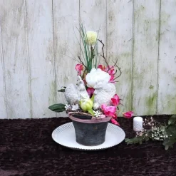 Tisch Gesteck Ostern Frühling rosa Hühner