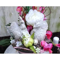 Tisch Gesteck Ostern Frühling rosa Hühner