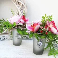 Tisch Gesteck rosa haltbar Tischdeko