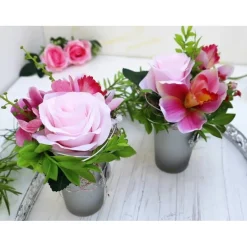 Tisch Gesteck rosa haltbar Tischdeko