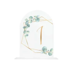 Tischaufsteller Hinweisschild Acryl Holz Design Eukalyptus Gold