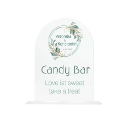 Tischaufsteller Hinweisschild Acryl Holz Salbei rund