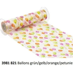 Tischband Einschulung Schulanfang Meterware Luftballons Geburtstag grün/gelb/türkis/petunie oder