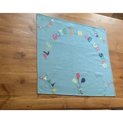 Tischdecke, Geburtstag, Tischläufer, Geburtstagsdeko, benäht, Applikationen, Luftballons, Wimpel, Baumwolle, 77x69 cm