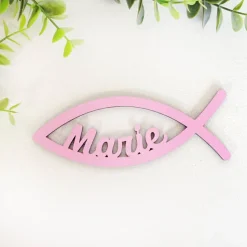 Tischdeko aus Holz, 10er Set, Fisch mit Name, Streuartikel zur Kommunion, Konfirmation, Taufe oder Geburt