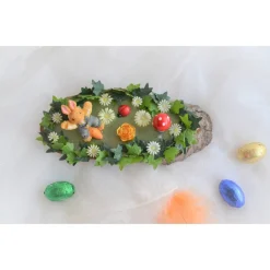 Tischdeko Baumscheibe mit Osterdeko (Nr. 4) Hase auf Karotte