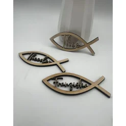 Tischdeko Fische mit Name, 10 Stück, Personalisierte Streudeko Fisch Andenken Dekoration für Taufe Kommunion Firmung Kon