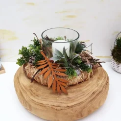 Tischdeko Tischgesteck groß Holzkranz Windlicht