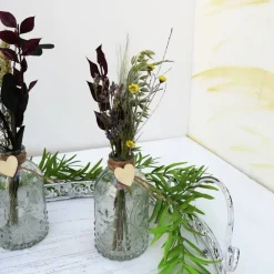 Tischdeko Trockenblumen in klaren Glasvasen 3er Set Stückpreis 7,95 Euro