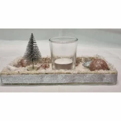 Tischdekoration für Weihnachten und Advent mit 1 Teelichtglas in Rosa und Silber