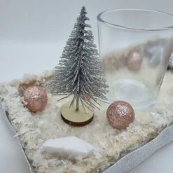 Tischdekoration für Weihnachten und Advent mit 1 Teelichtglas in Rosa und Silber