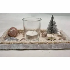 Tischdekoration für Weihnachten und Advent mit 1 Teelichtglas in Rosa und Silber