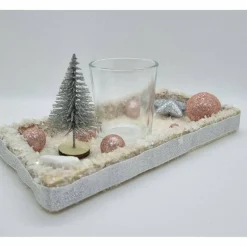 Tischdekoration für Weihnachten und Advent mit 1 Teelichtglas in Rosa und Silber