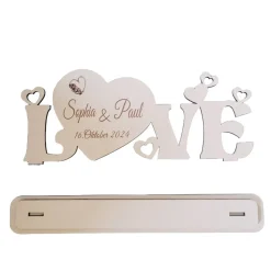 Tischdekoration Hochzeit mit Gravur Name und Datum  Holddeko Aufsteller weiß Geschenk Brautgeschenk  Deko