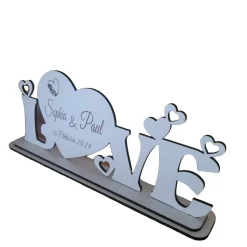 Tischdekoration Hochzeit mit Gravur Name und Datum  Holddeko Aufsteller weiß Geschenk Brautgeschenk  Deko