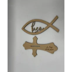 Tischdekoration  zur Konfirmation aus Holz, Taufdeko , Fisch mit Wunschname inkl. Gravur aus Holz, Kommunion, Taufe, Jug