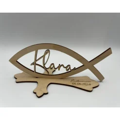 Tischdekoration  zur Konfirmation aus Holz, Taufdeko , Fisch mit Wunschname inkl. Gravur aus Holz, Kommunion, Taufe, Jug