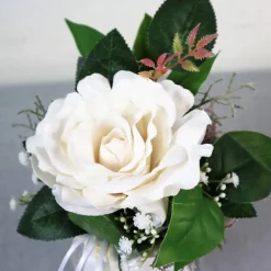 Tischgesteck mit Rose, weiß edel, Tischdeko