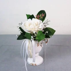 Tischgesteck mit Rose, weiß edel, Tischdeko