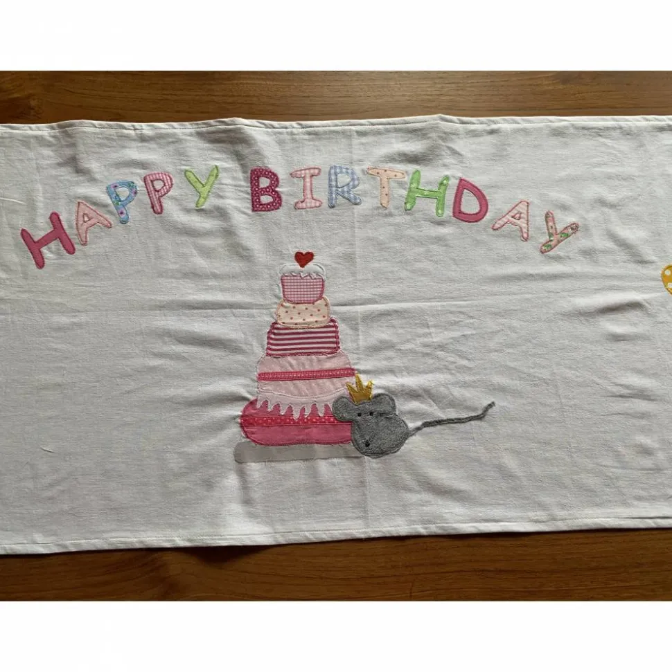Tischläufer Geburtstagskind Geburtstag Geburtstagsdekoration Torte Blumen Frühling Baumwolle 45 x 140