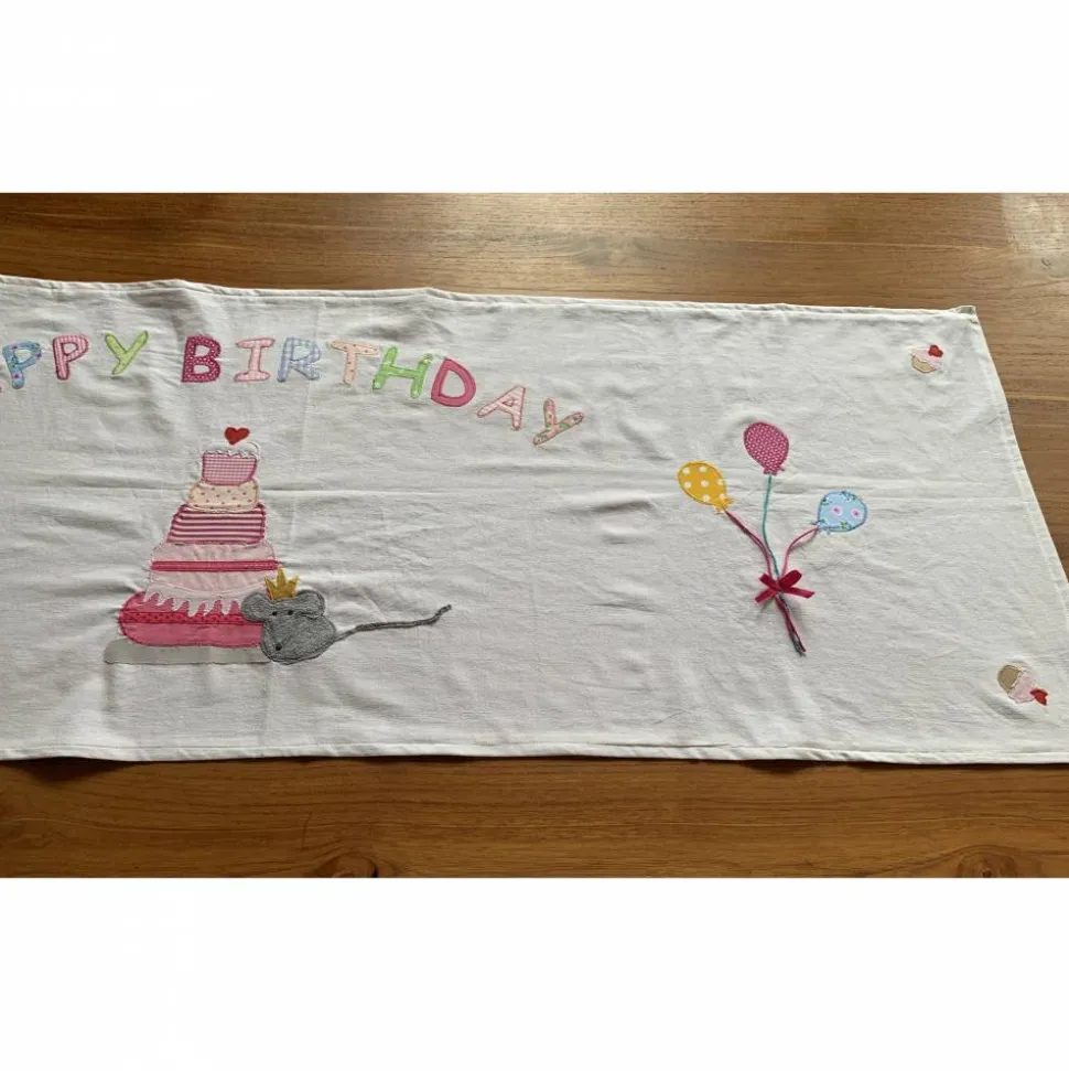 Tischläufer Geburtstagskind Geburtstag Geburtstagsdekoration Torte Blumen Frühling Baumwolle 45 x 140