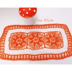 Tischläufer gehäkelte Handarbeit orange Deckchen Tischdekoration Tischdecke handgefertigtes Deckchen