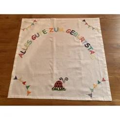 Tischläufer Tischdecke  Applikationen Geburtstag Geburtstagsdekoration Marienkäfer Alles Gute Wimpel Baumwolle 80x80cm