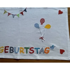 Tischläufer, Tischdecke, Applikationen, Geburtstag Geburtstagsdekoration Regenbogen Luftballons Baumwolle 45 x 140