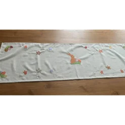 Tischläufer Tischdecke mit fröhlich-bunten Applikationen Ostern Frühling Osterhase Osterei Blumen Baumwolle 41 x136 cm