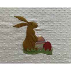 Tischläufer Tischdecke mit fröhlich-bunten Applikationen Ostern Frühling Osterhase Osterei Blumen Baumwolle 33x135cm