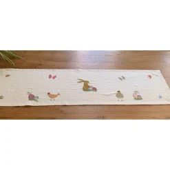 Tischläufer Tischdecke mit fröhlich-bunten Applikationen Ostern Frühling Osterhase Osterei Blumen Baumwolle 33x135cm