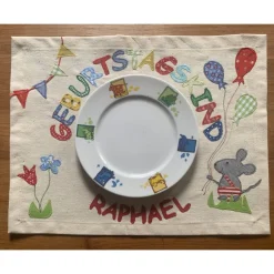 Tischset, Geburtstagskind, Tischdekoration, Geburtstag, Tischläufer, Geburtstagsdeko, Maus, Blumen, Baumwolle Luftballon