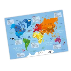 Tischset mit Lerneffekt für Kinder - Weltkarte Weltall Planeten Mars Erde Länder